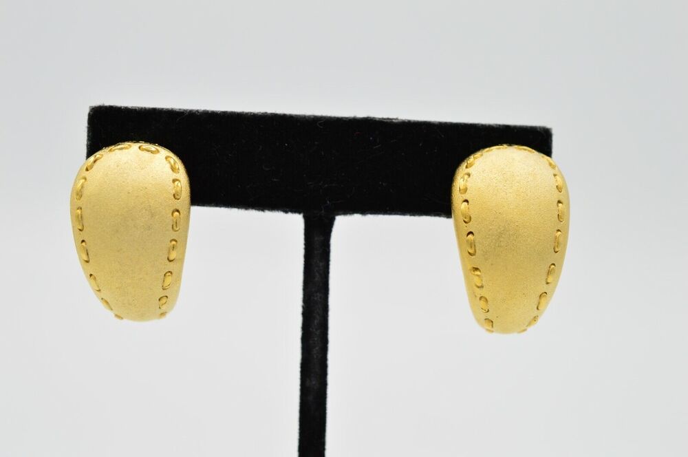 Erwin Pearl Vintage Statement Earrings Brushed Gold Stitched PEP Signed 1980s 9G